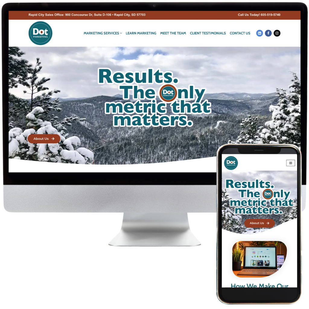 Dot Marketing website design home page on desktop and mobile