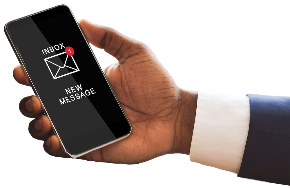 man holding phone with new message notification