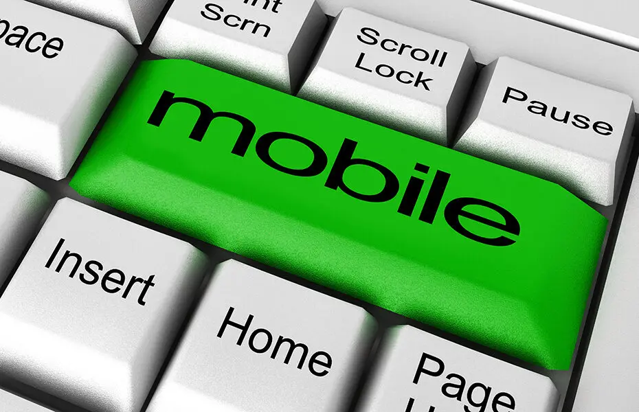 mobile word on keyboard button for mobile website design