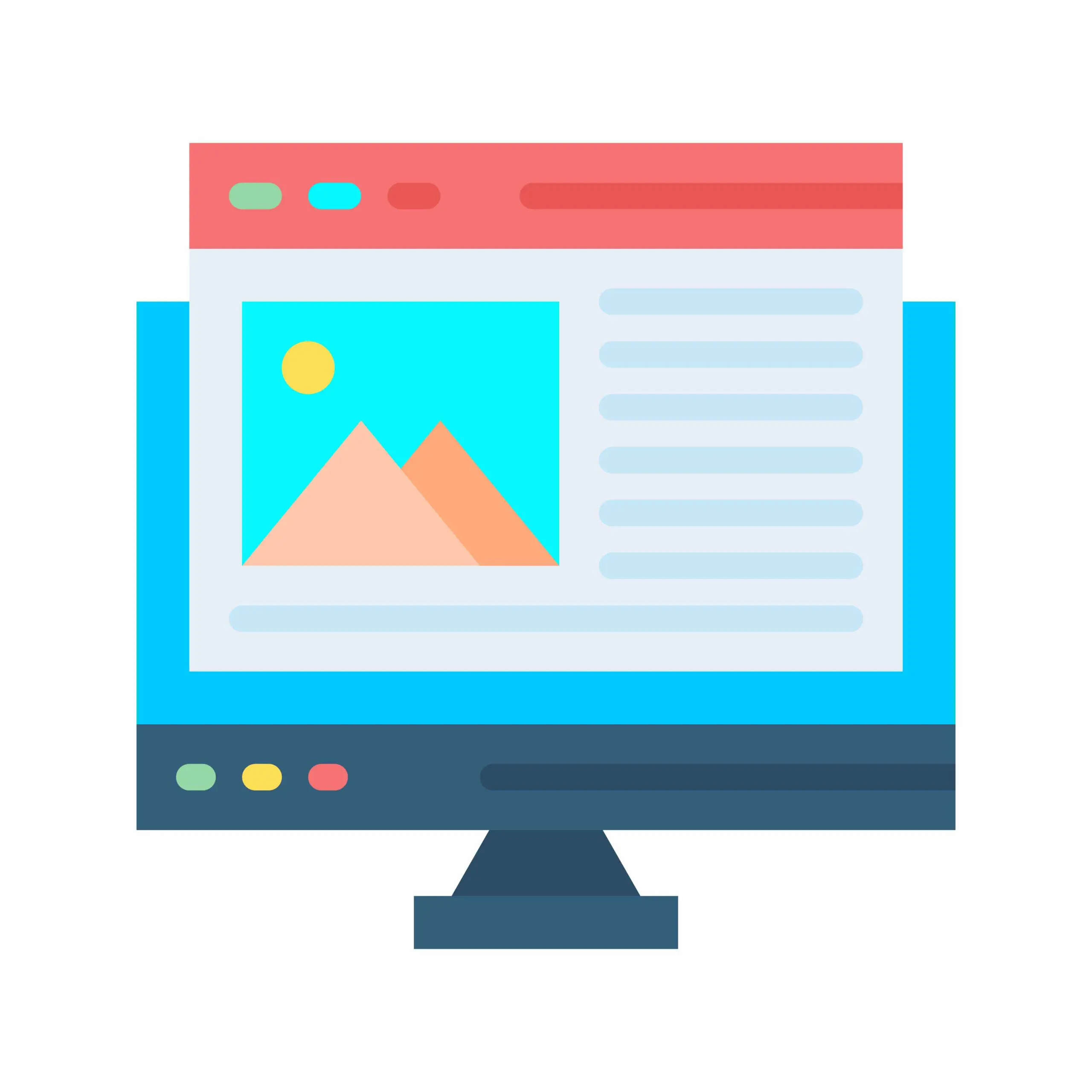 Stylized computer monitor showing a website design