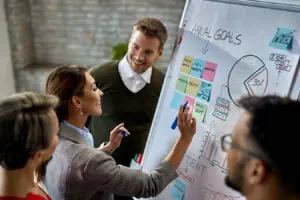 Group of business people collaborating on their annual goals