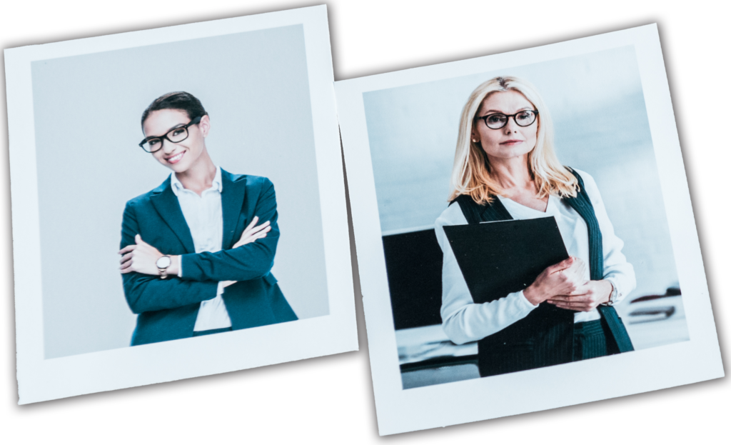 polaroid photos of business people
