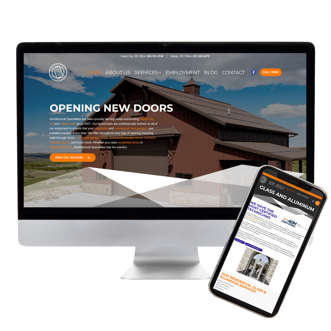 Architectural Specialties Website Preview showcasing a desktop computer and mobile phone viewing the website