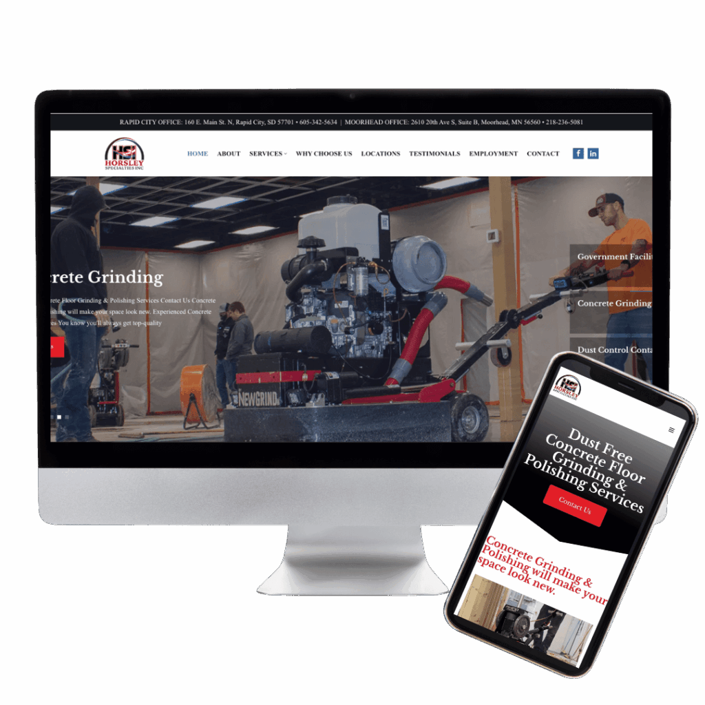 Horsley Specialties Website Preview showcasing a desktop computer and mobile phone viewing the website