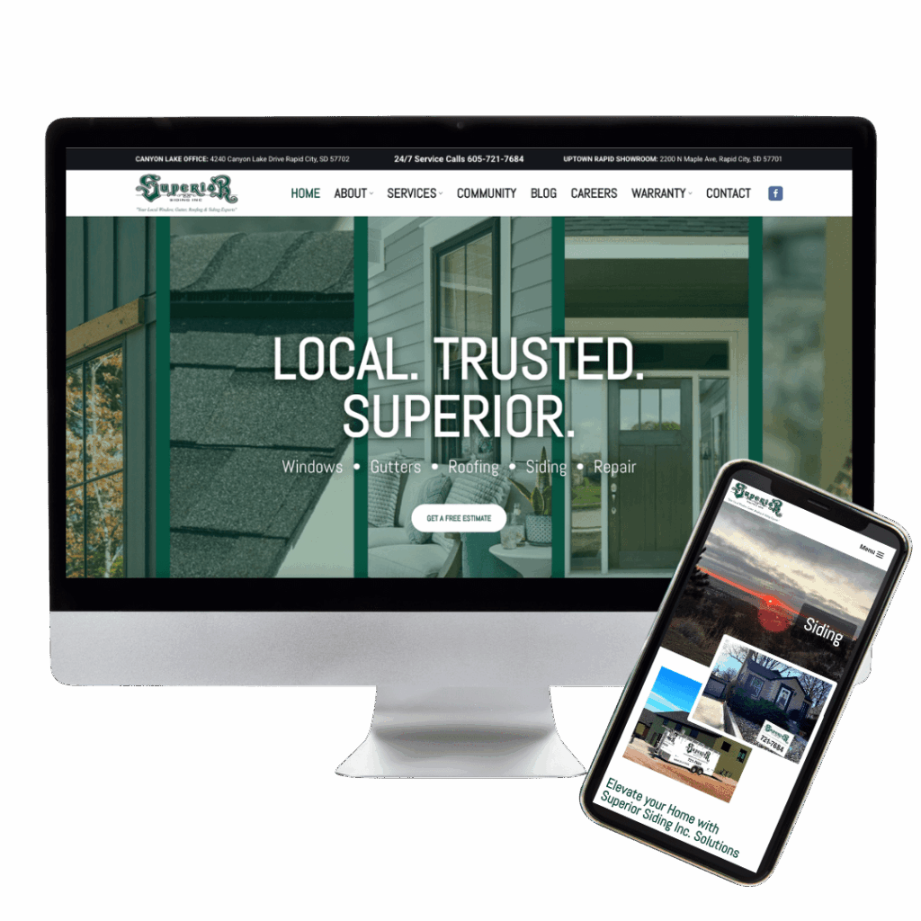 Superior Siding Website Preview showcasing a desktop computer and mobile phone viewing the website