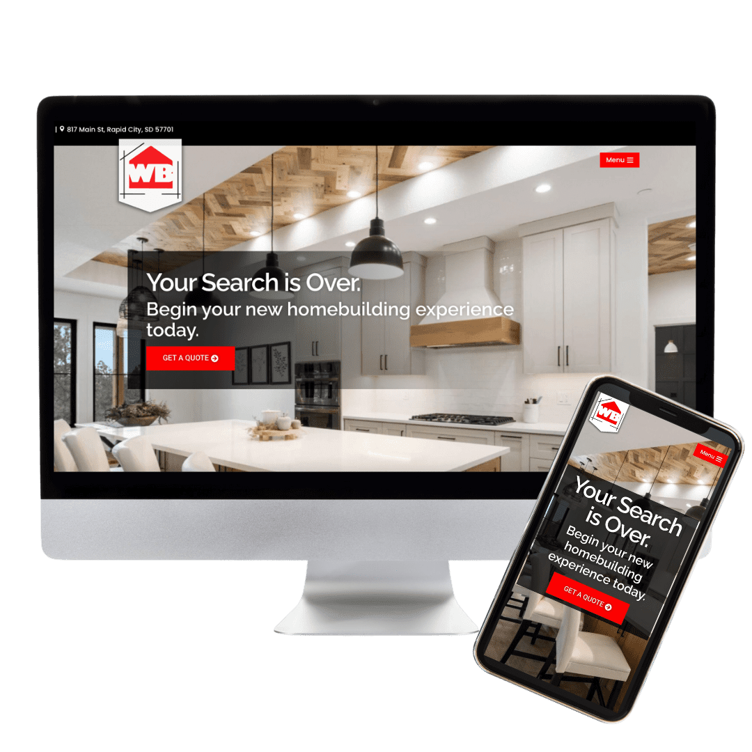 Wood-Builders Website Preview showcasing a desktop computer and mobile phone viewing the website