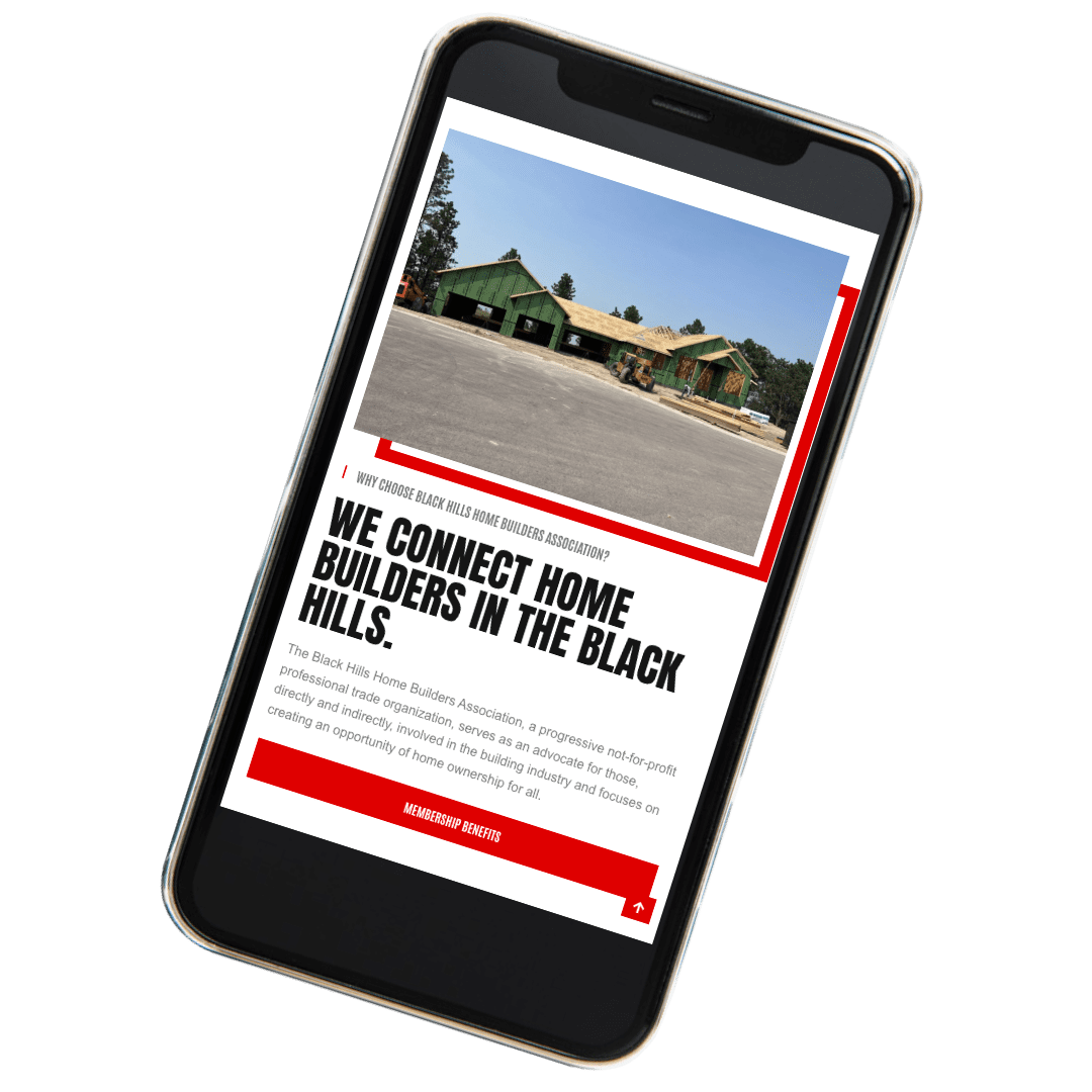 Cell phone with Black Hills Home Builders Assocation website displayed