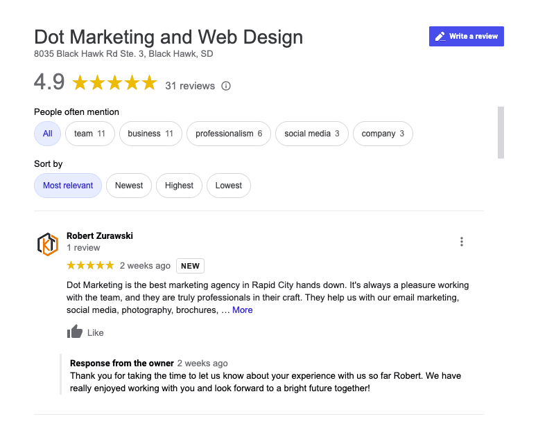 kt connections review of dot marketing and web design