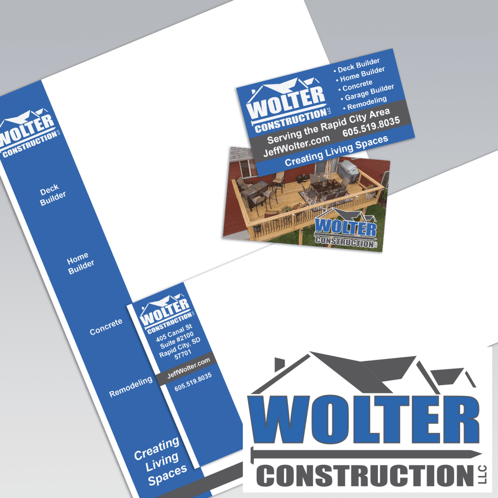 wolter construction branding - business card, letterhead, envelope