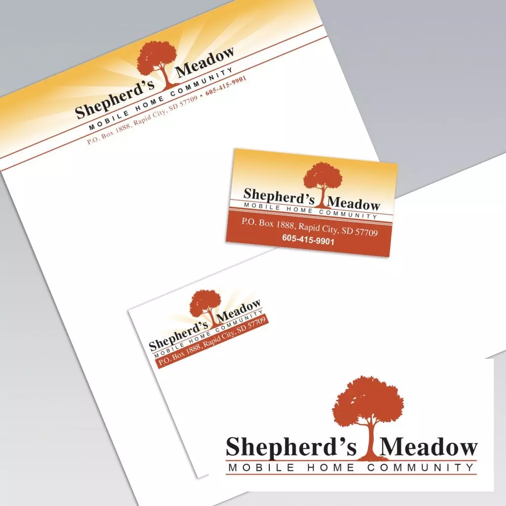shepherd's meadow branding examples - business card, letterhead, envelope