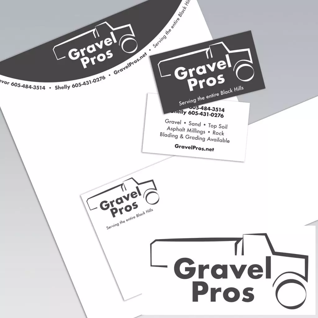 gravel pros branding examples - business card, letterhead, envelope