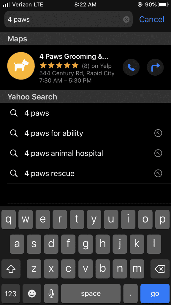 4 paws google search on mobile device