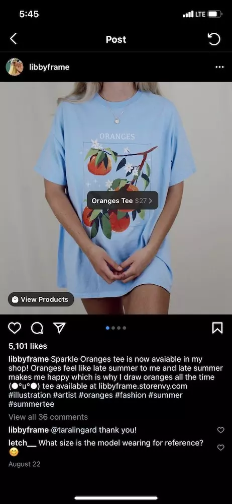 Oranges t-shirt instagram shopping post