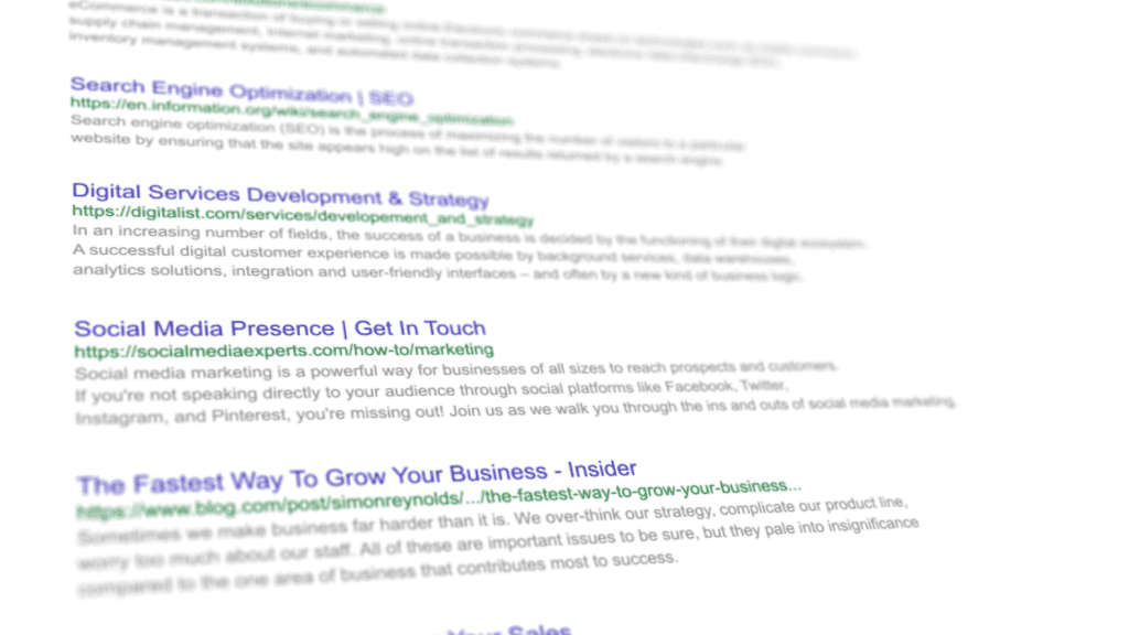 search results on google
