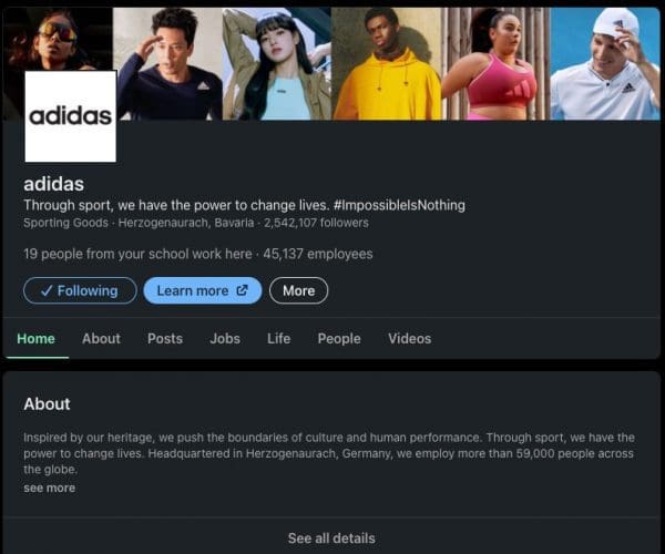 adidas linkedin