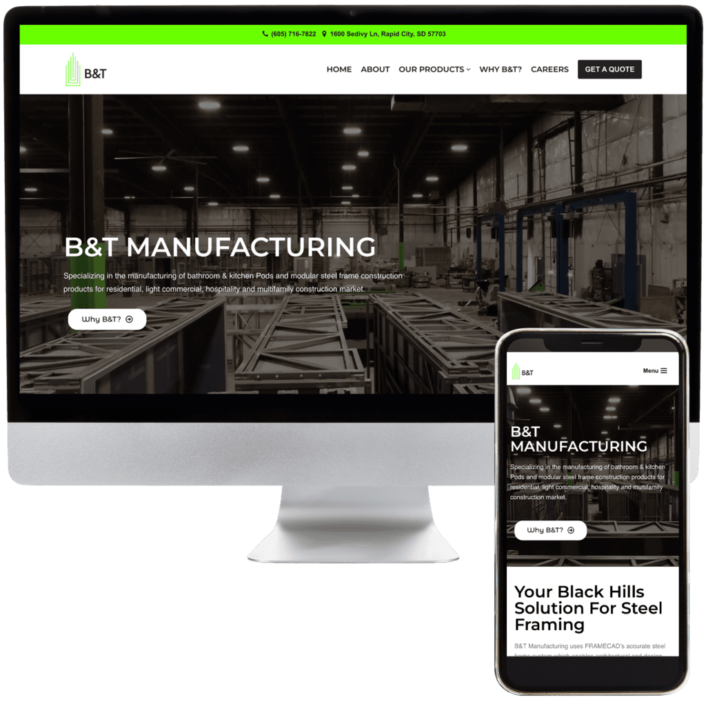B&T Manufacturing website design home page