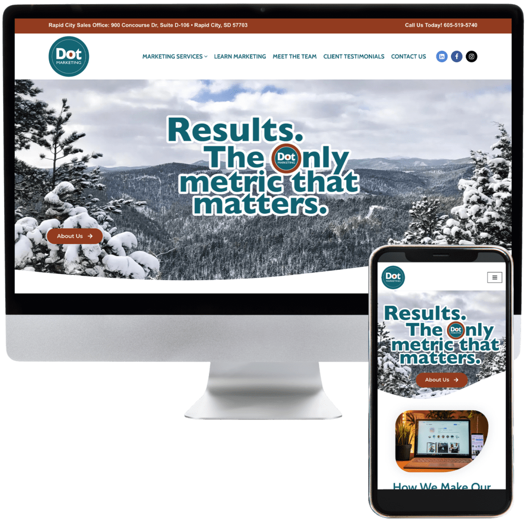 Dot Marketing website design home page on desktop and mobile