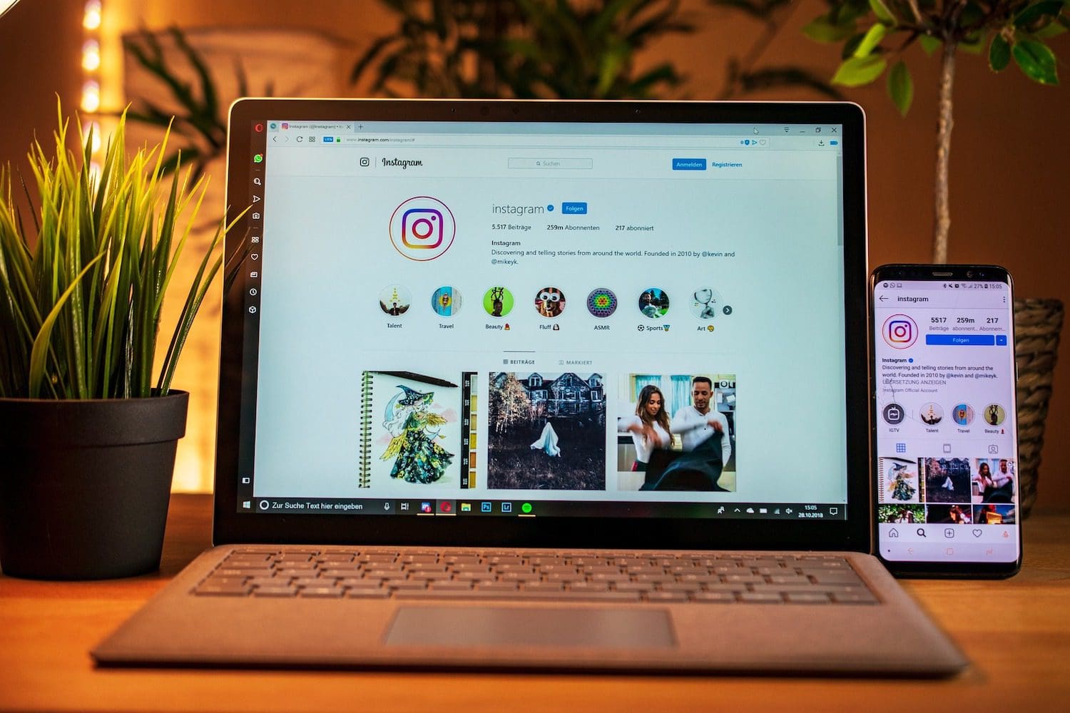 instagram open on laptop and phone