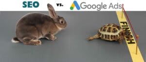 Google ads vs seo tortoise and hare graphic
