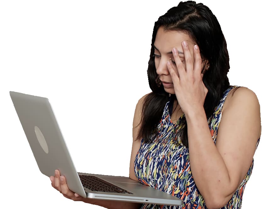 Unhappy business owner looking at bad business website